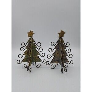Wood & Metal Christmas Trees Country Rustic Decor Blue & Green Figurine